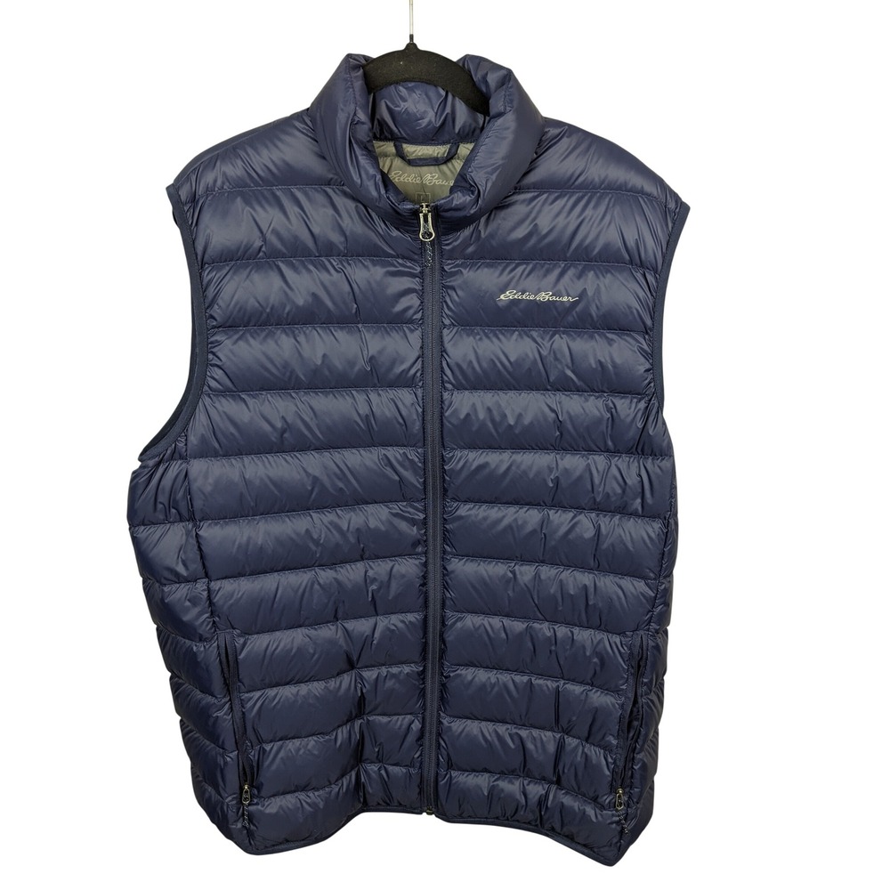 Eddie Bauer Mens Navy Blue Down Puffer Vest Large Full Zip Quilted Lightweight